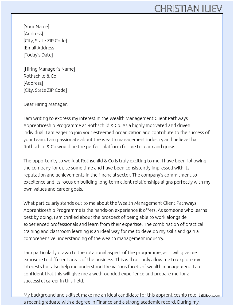 Cover letter for wealth management client pathways apprenticeship programme - LazyApply