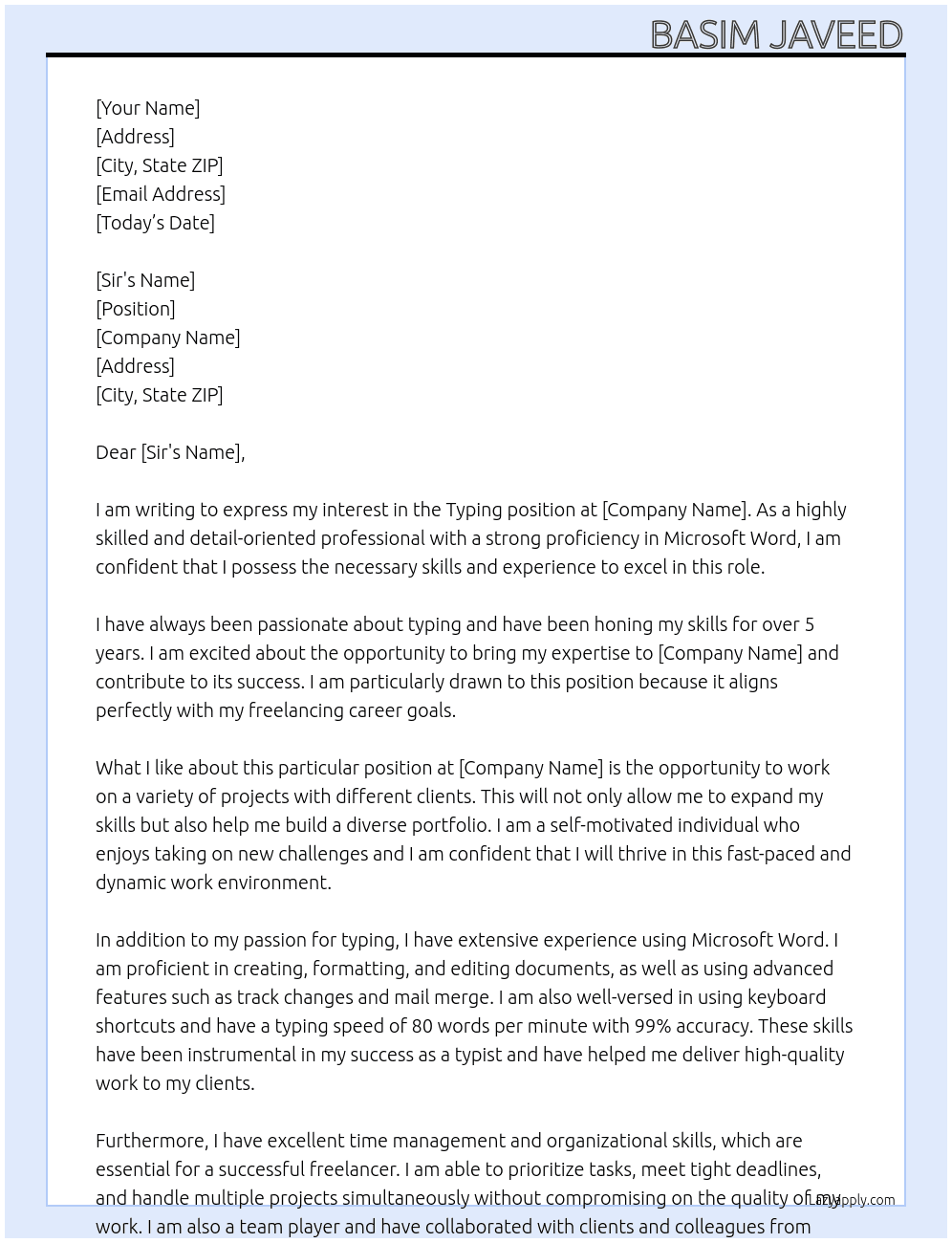 Typing At none Cover Letter
