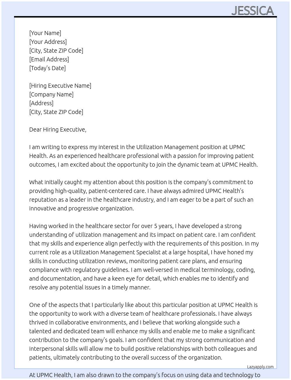 Utilization management  At Upmc health  Cover Letter