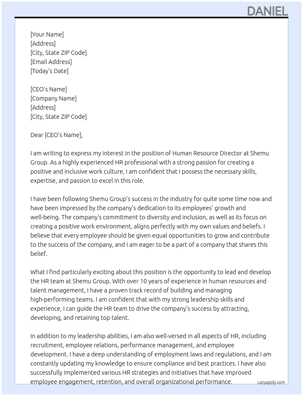 human resource director  At shemu group Cover Letter