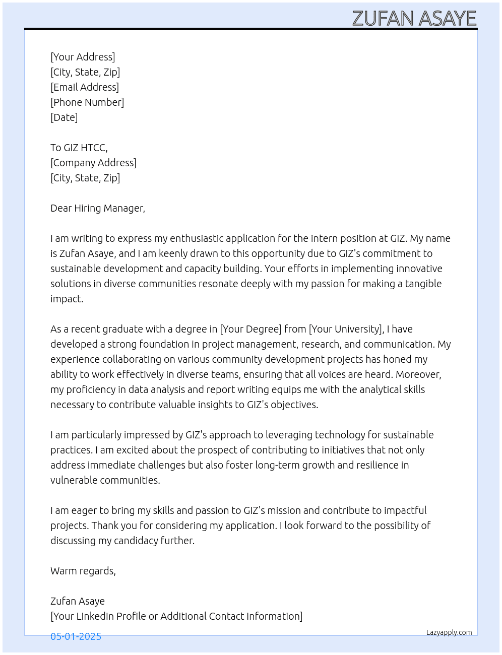 intern At GIZ Cover Letter
