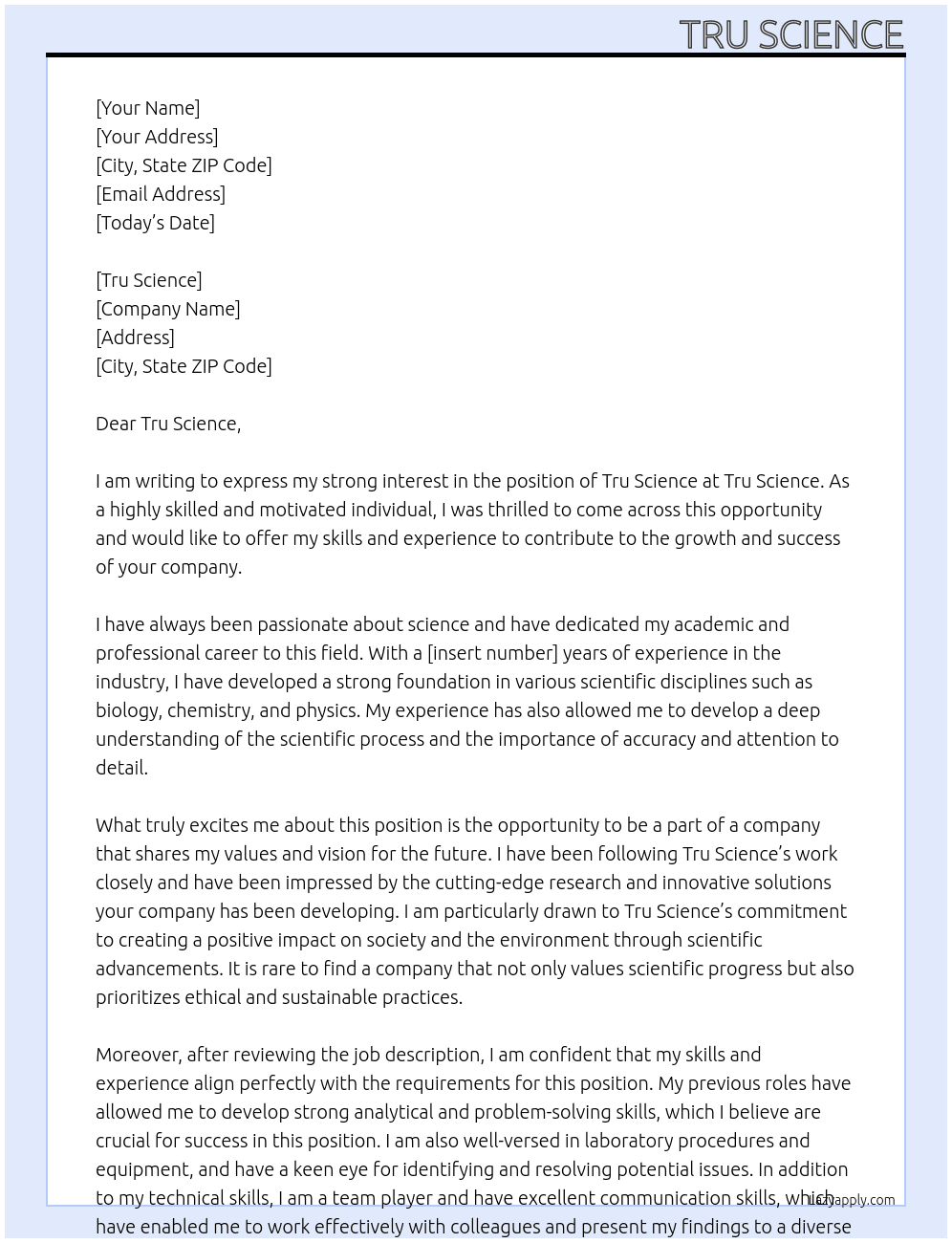 Tru Science At Tru Science Cover Letter