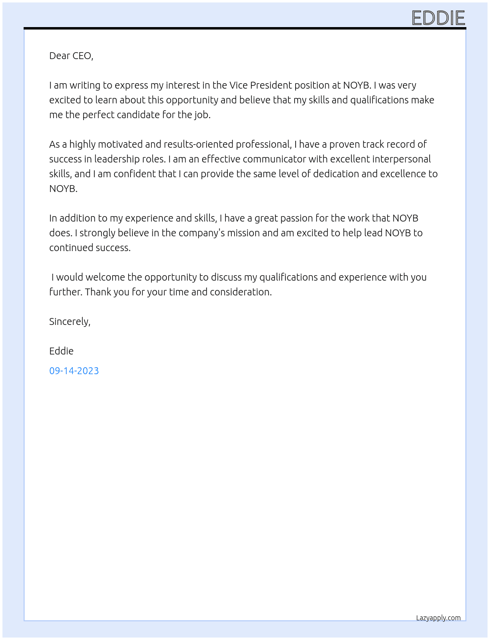 Vice President At NOYB Cover Letter