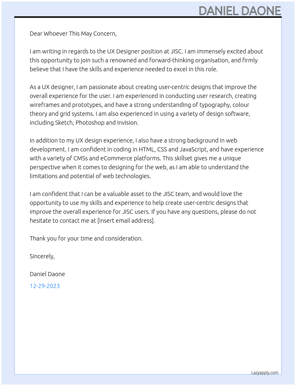ux designer At jisc Cover Letter