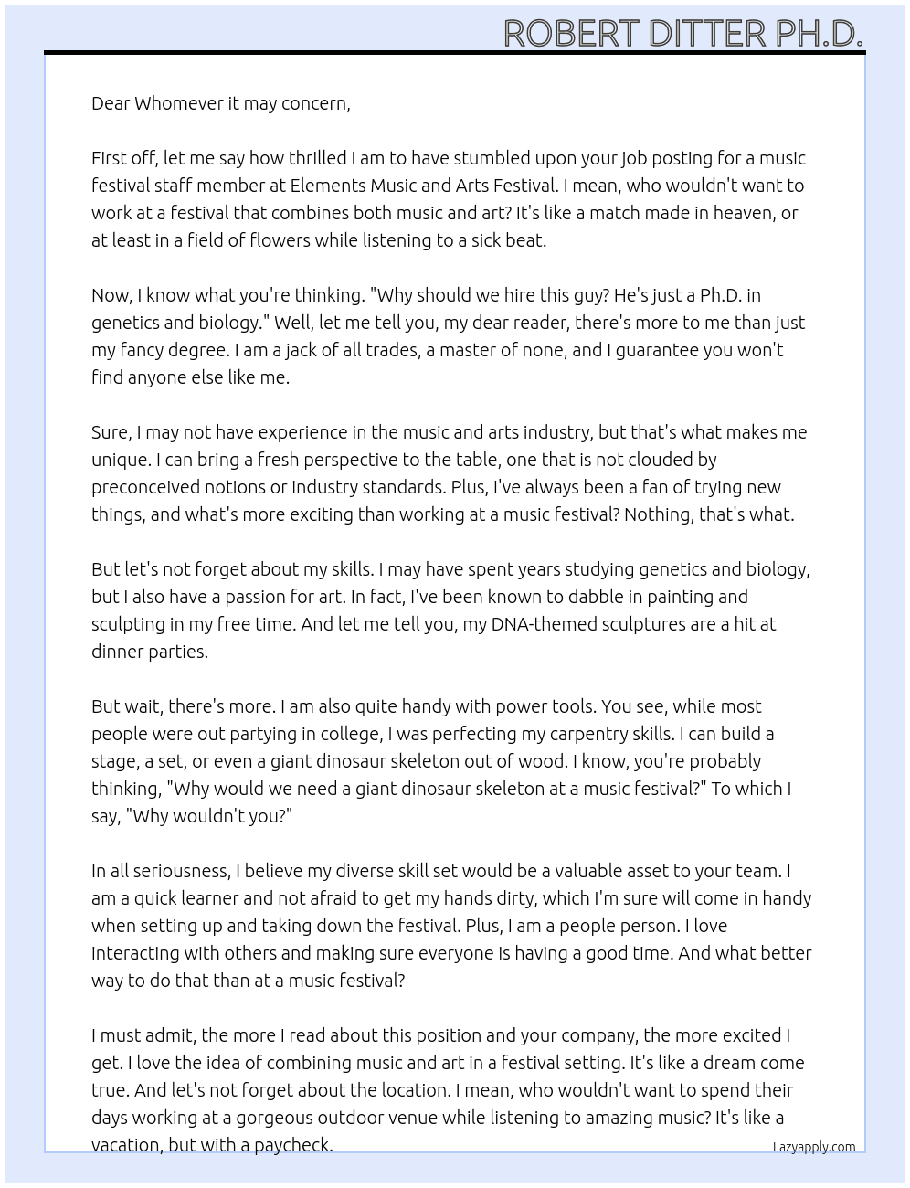 music festival staff At Elements Music and Arts Festival Cover Letter