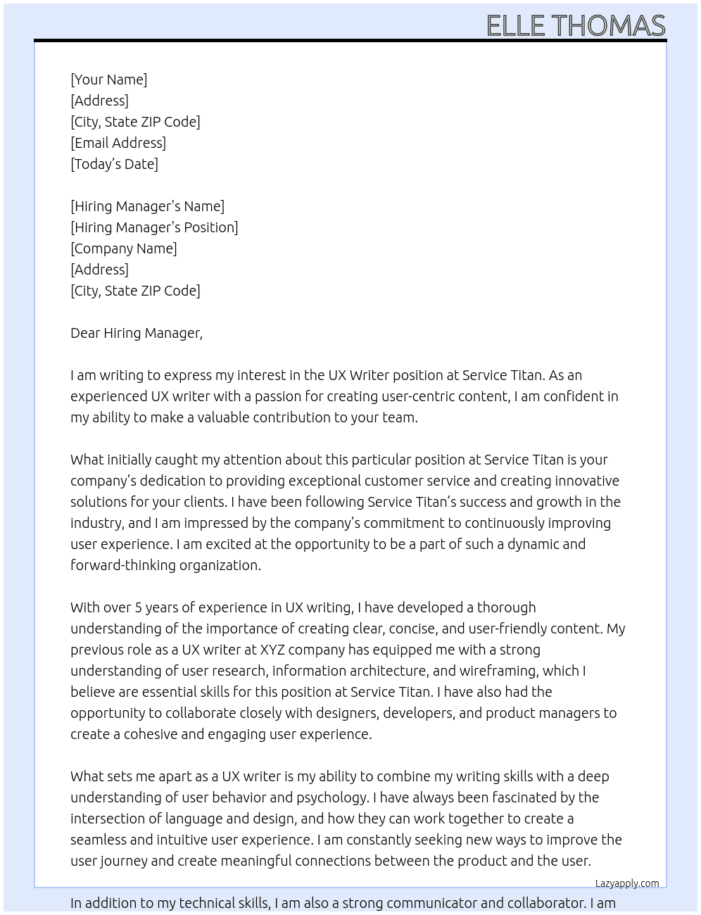 UX writer At Service Titan Cover Letter