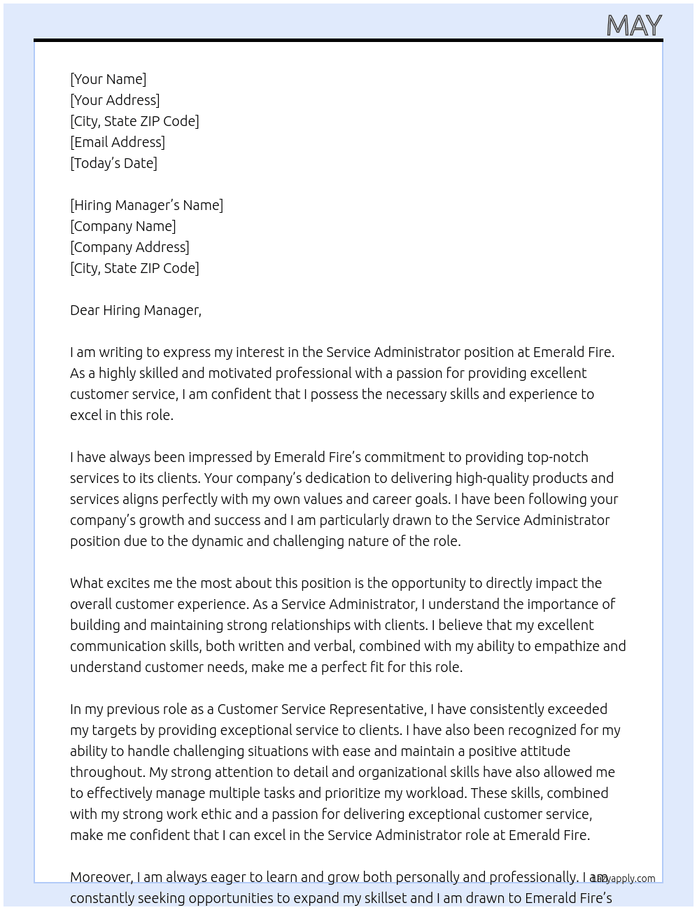 service administrator At Emerald Fire Cover Letter