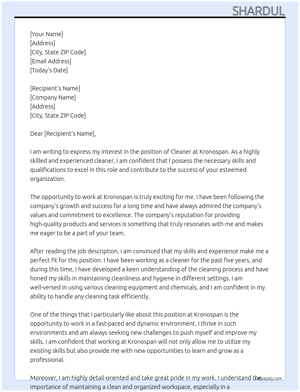 Cleaner  At Kronospan Cover Letter
