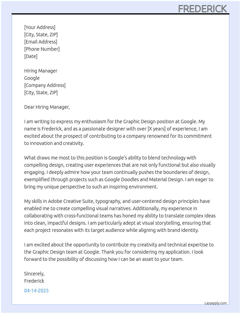 Graphic design  At Google Cover Letter