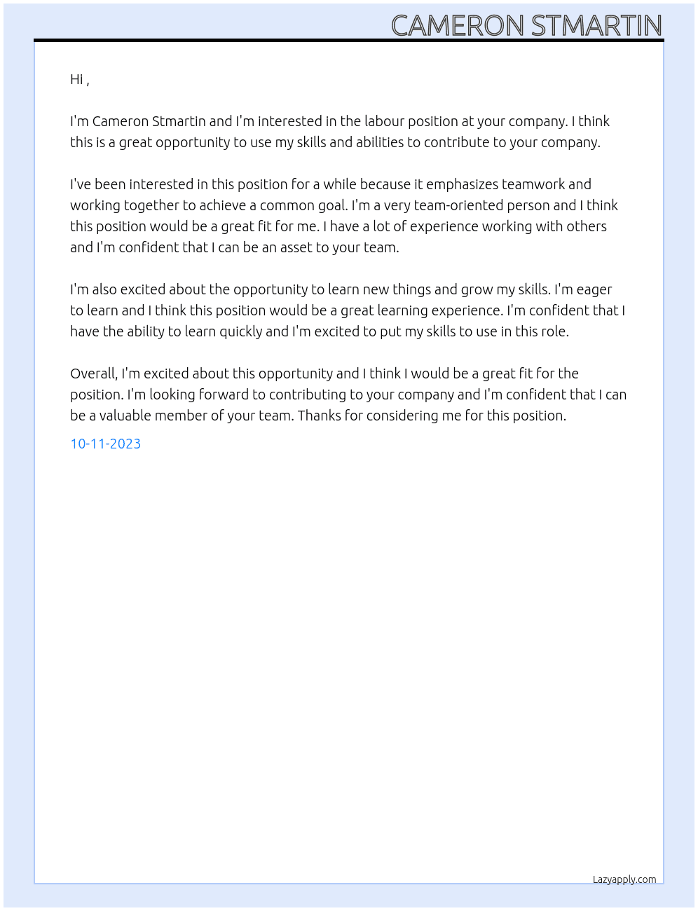 Labour  At . Cover Letter