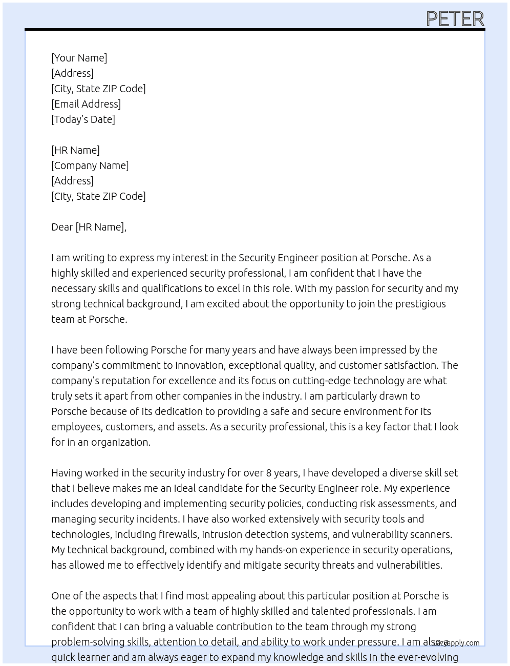 Security Engineer At Porsche Cover Letter