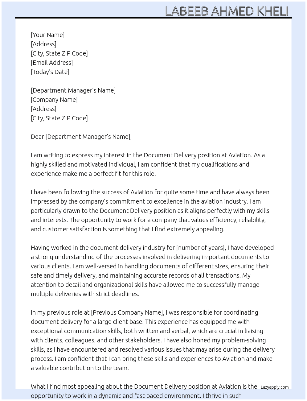 Document delivery  At Aviation  Cover Letter