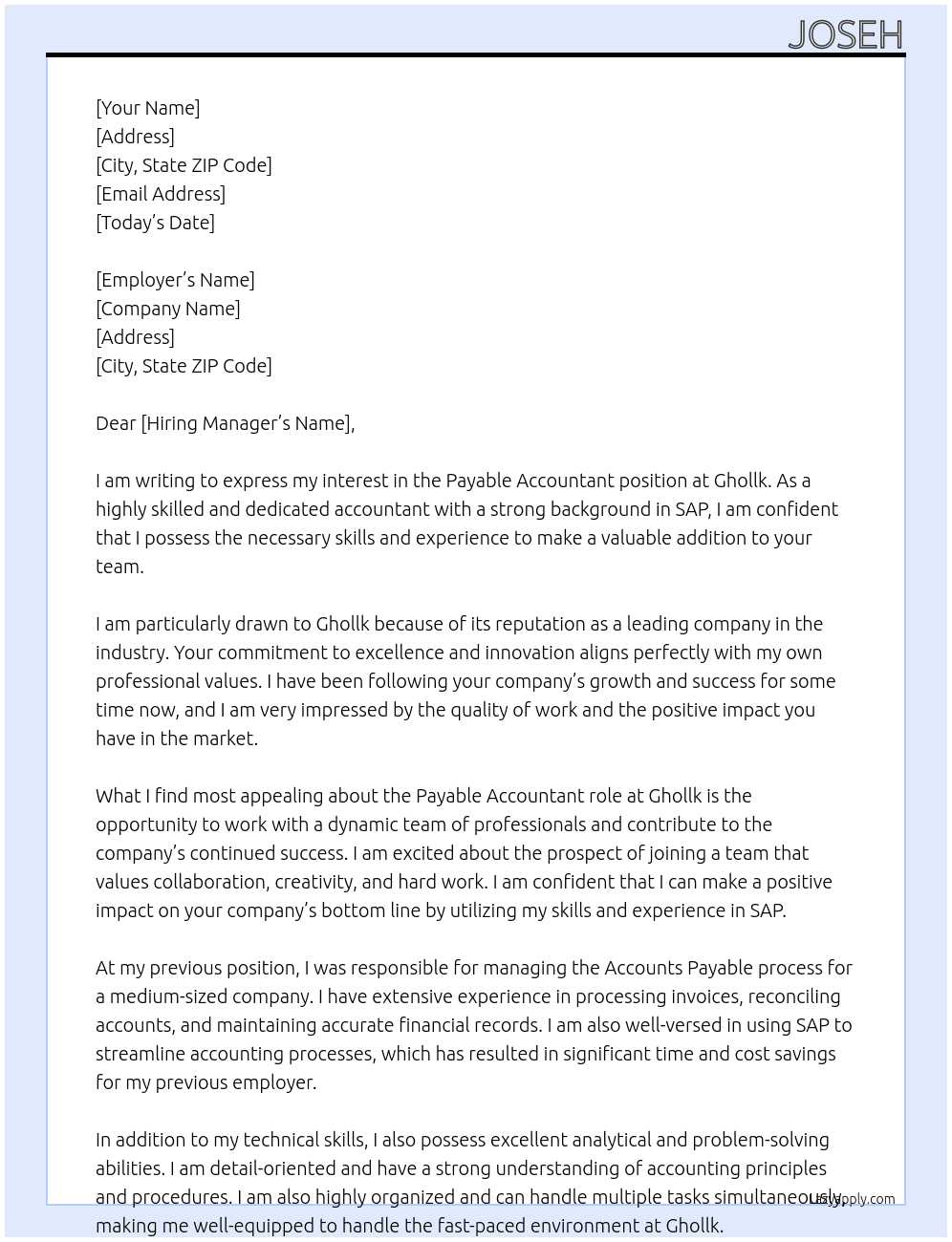 Payable accountant At Ghollk Cover Letter