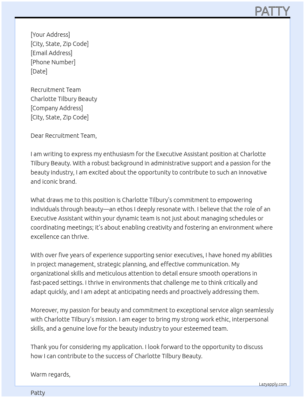 Cover letter for ea - LazyApply