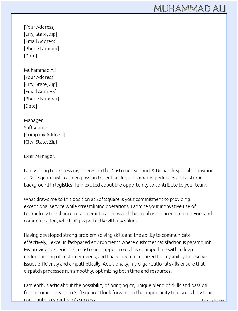 Cover letter for customer support & dispatch specialist - LazyApply