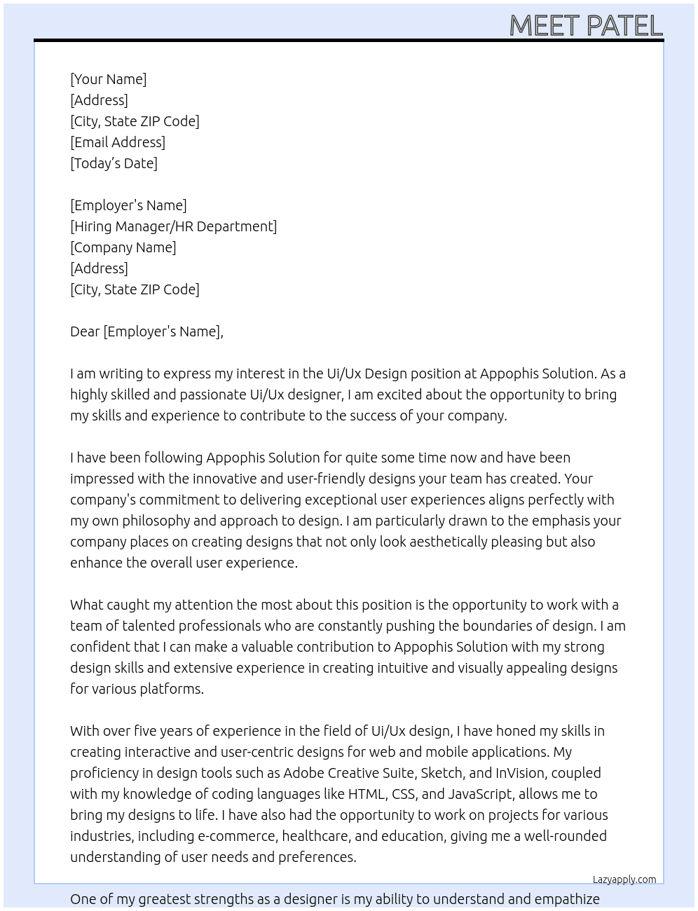 Ui/Ux design At Appophis solution Cover Letter