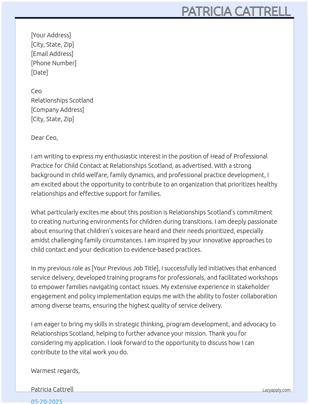 Head od professional practice for child contact  At Relationships scotland  Cover Letter