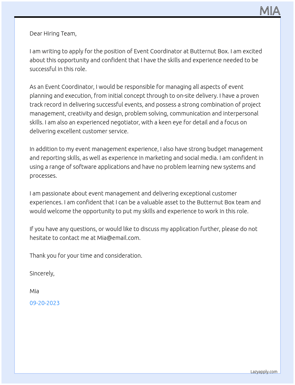 Event Coordinator At Butternut Box Cover Letter