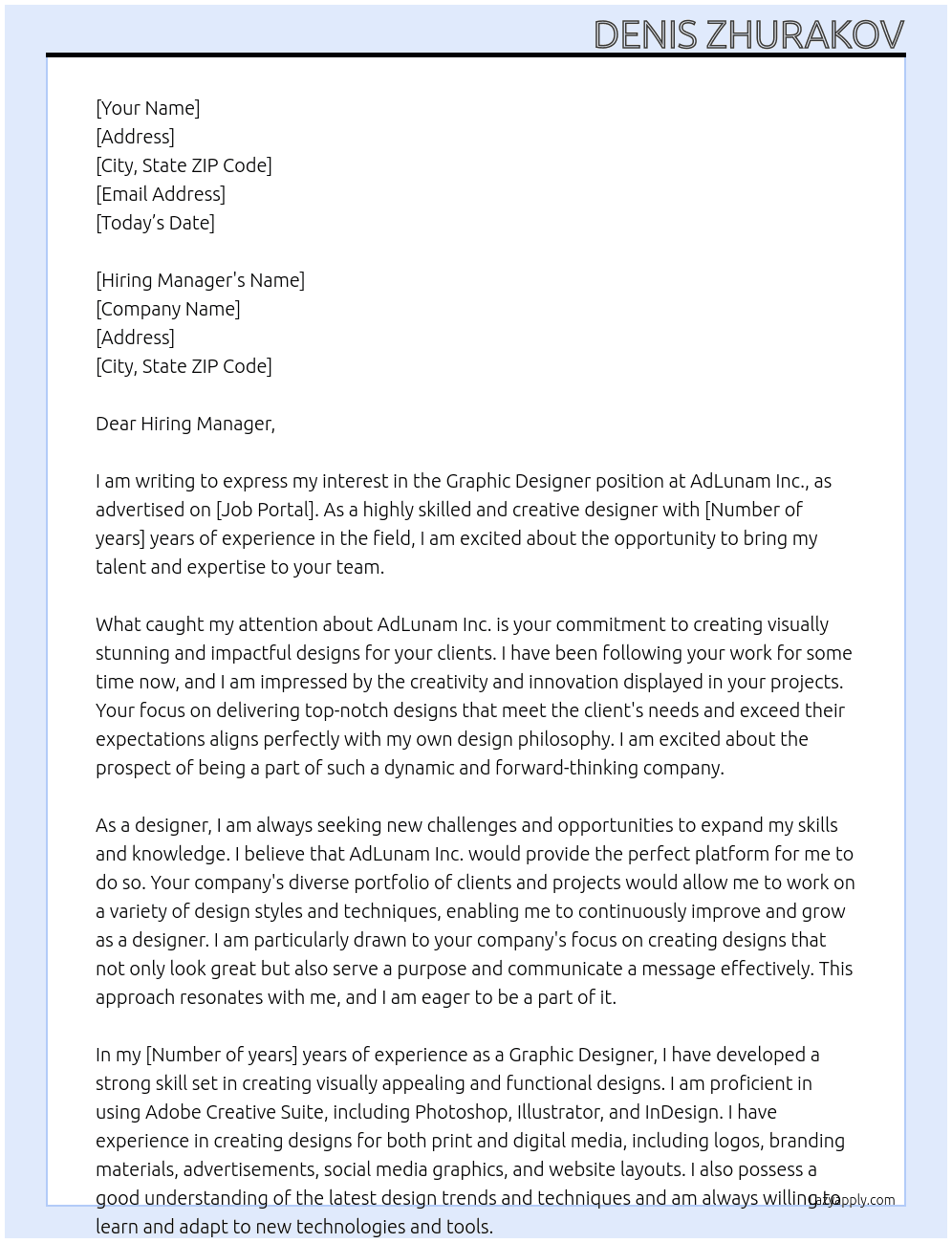 Graphic Designer At AdLunam Inc. Cover Letter