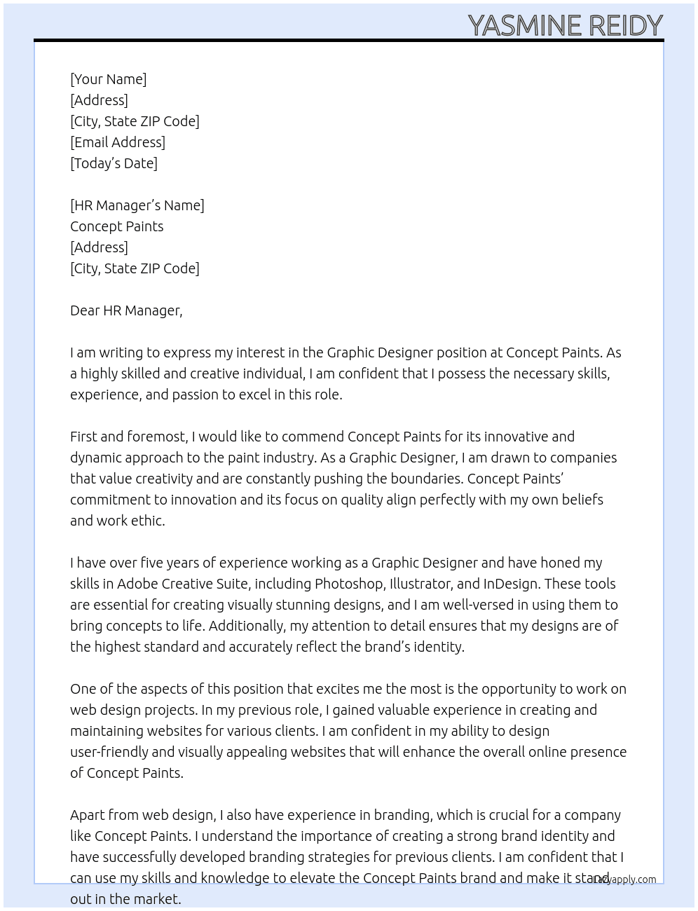 Graphic Designer At Concept Paints Cover Letter