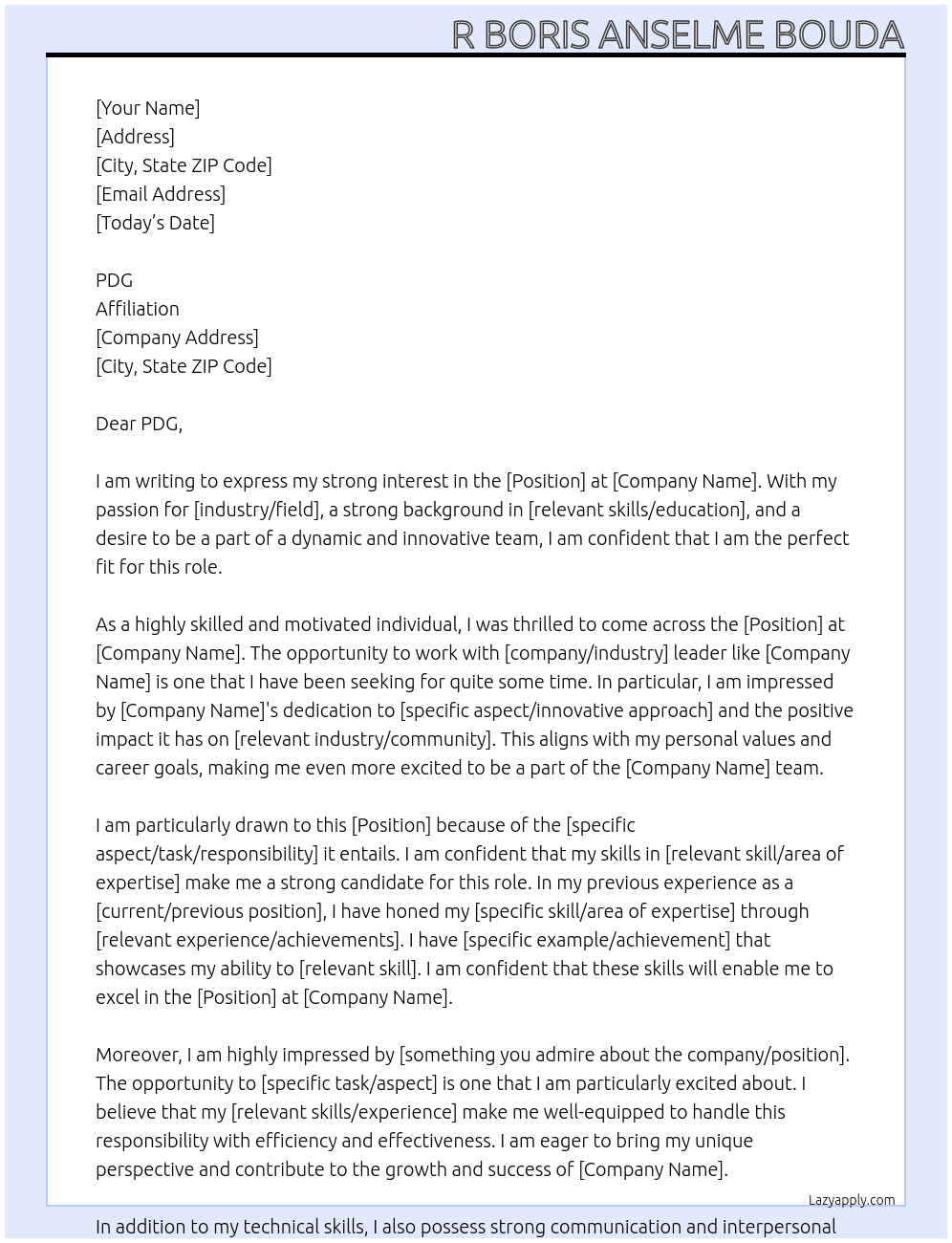 affiliation At amazonePDG Cover Letter