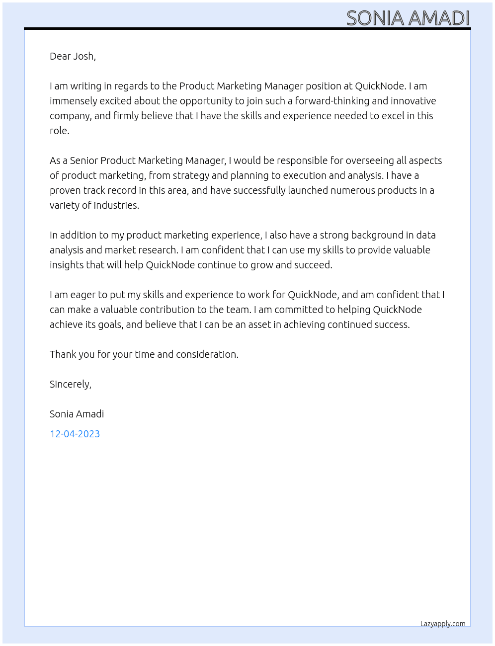 Product Marketing Manager At QuickNode Cover Letter