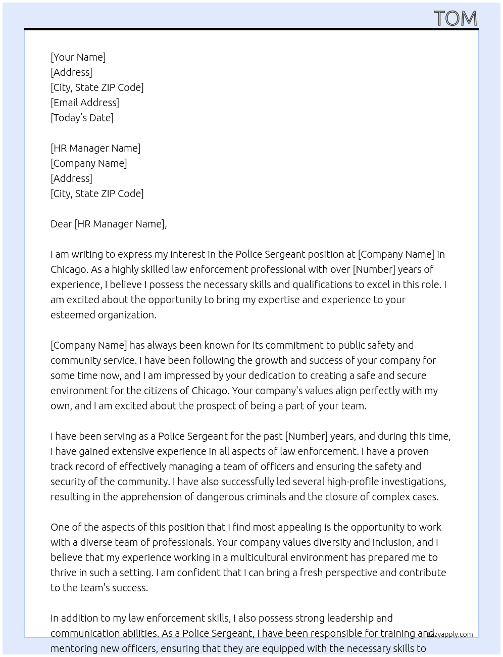 police sergeant At Chicago Cover Letter
