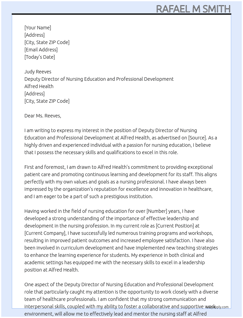 Deputy Director of Nursing Education and Professional Development At Alfred Health Cover Letter