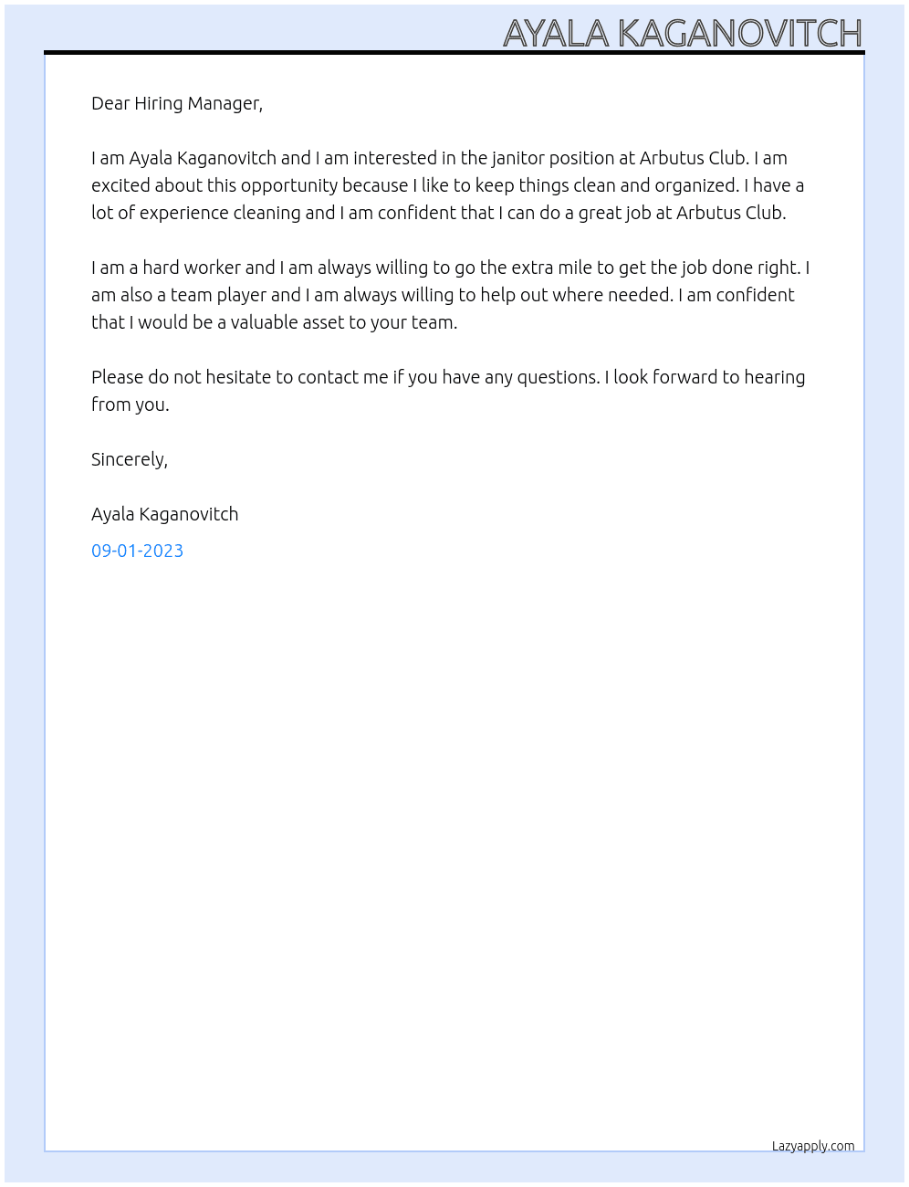Janitor At Arbutus Club Cover Letter
