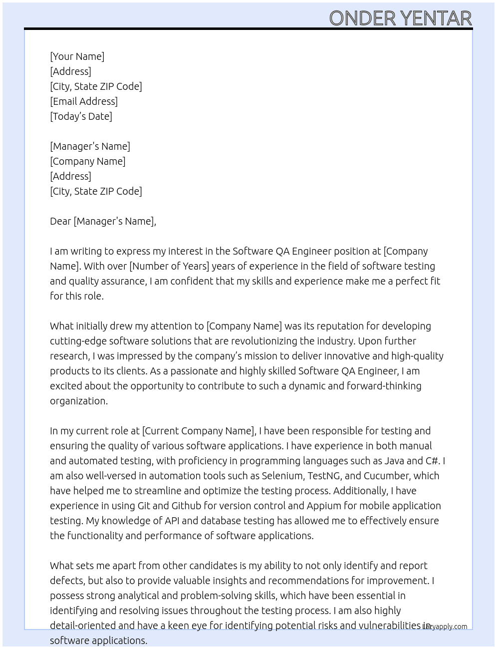 Software Qa Engineer At general Cover Letter