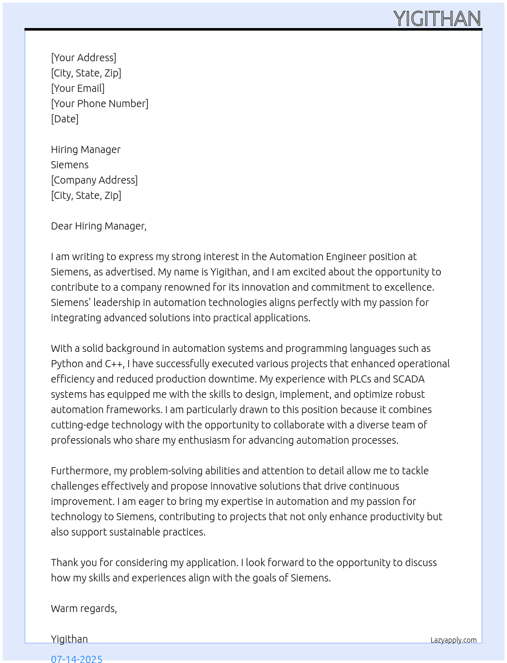 Cover letter for automation engineer - LazyApply