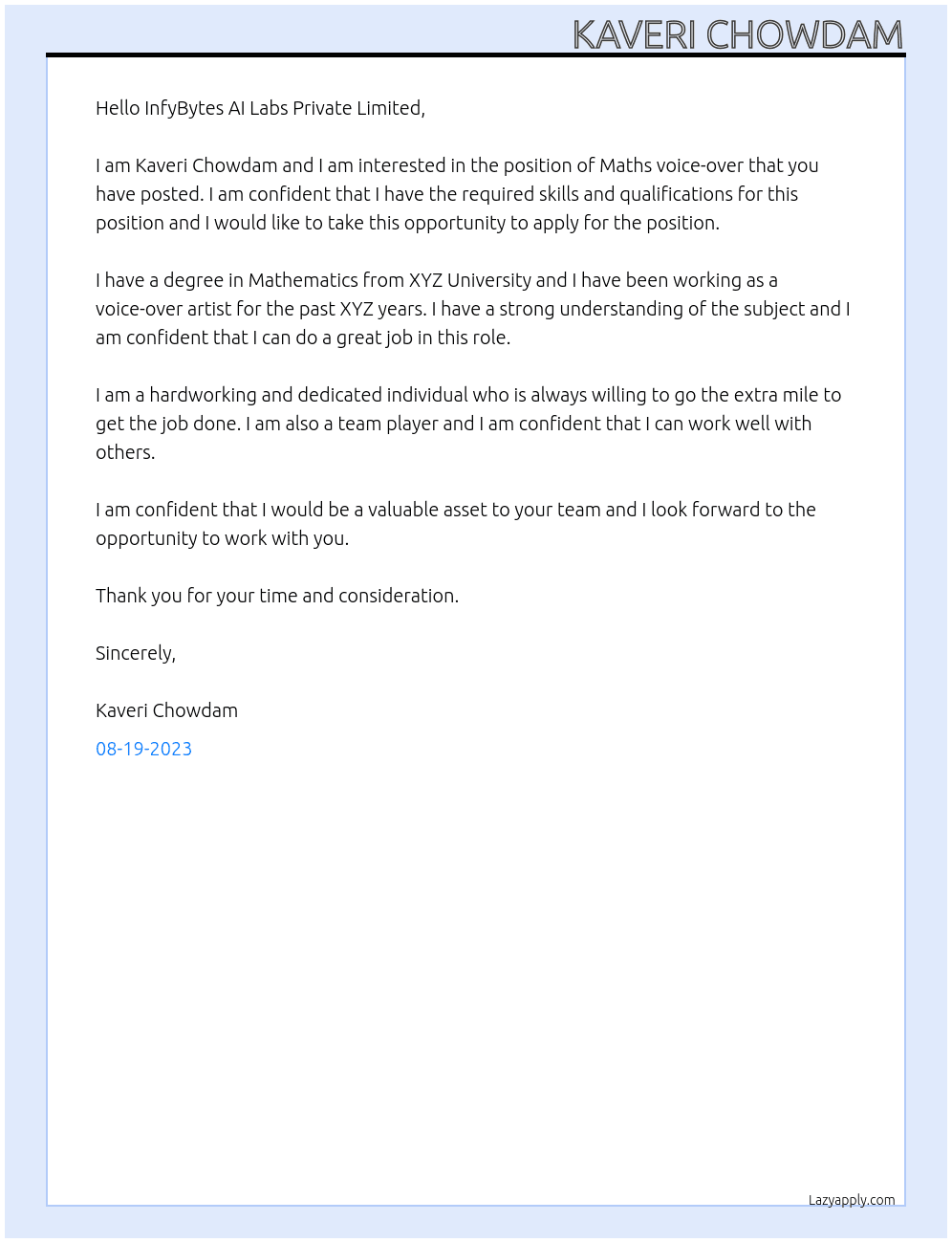 Maths voice-over  At  InfyBytes AI Labs Private Limited Cover Letter