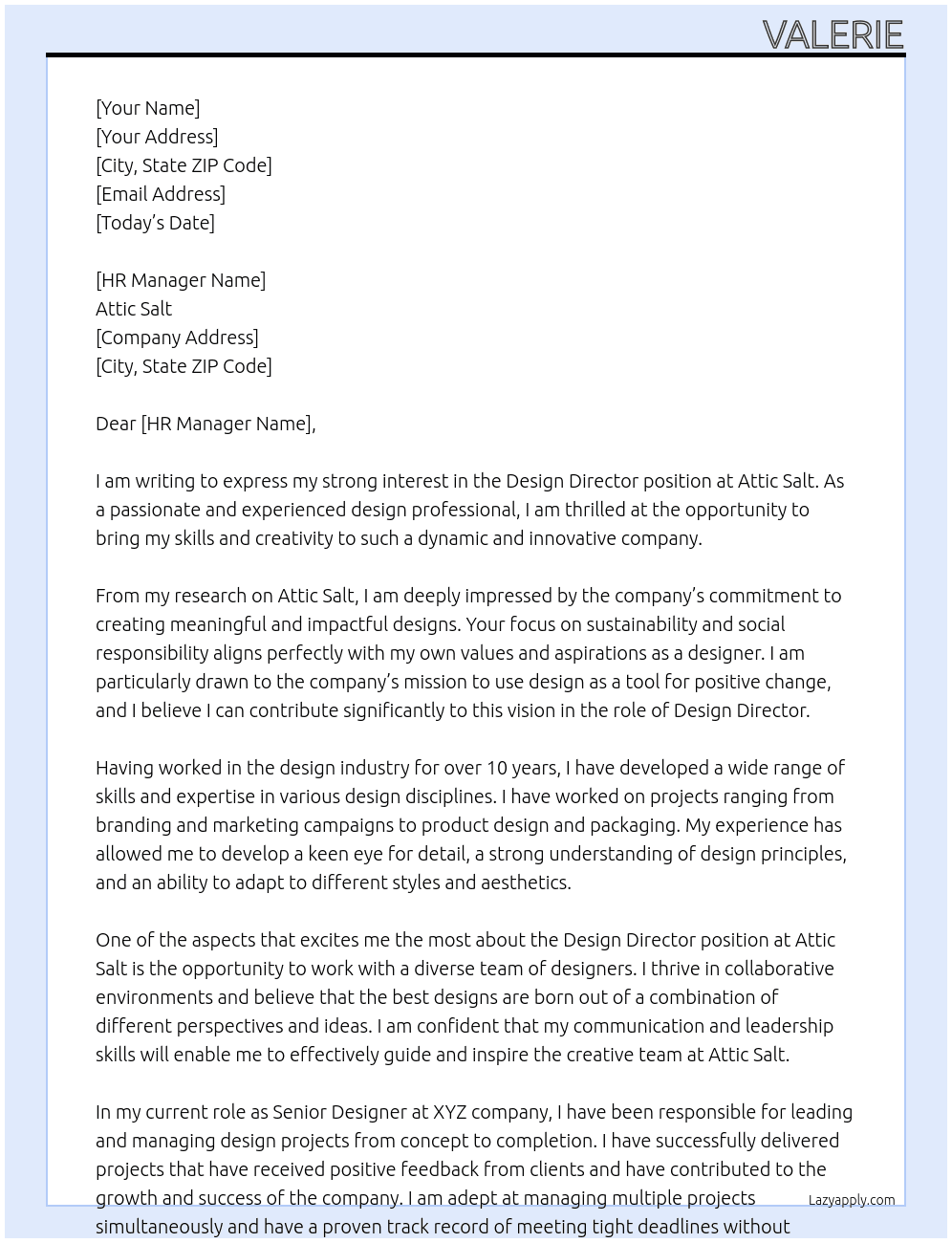 Design director At Attic Salt Cover Letter