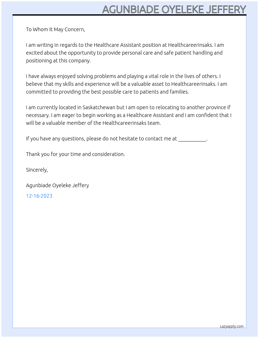 Healthcare Assistance  At Healthcareerinsaks  Cover Letter