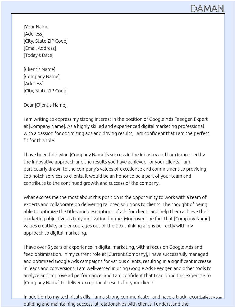 Need a Google ads Feedgen expert to optimize our clients titles and descriptions At iii Cover Letter