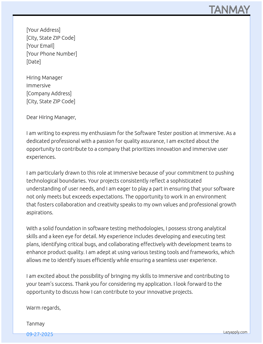 Cover letter for software tester - LazyApply