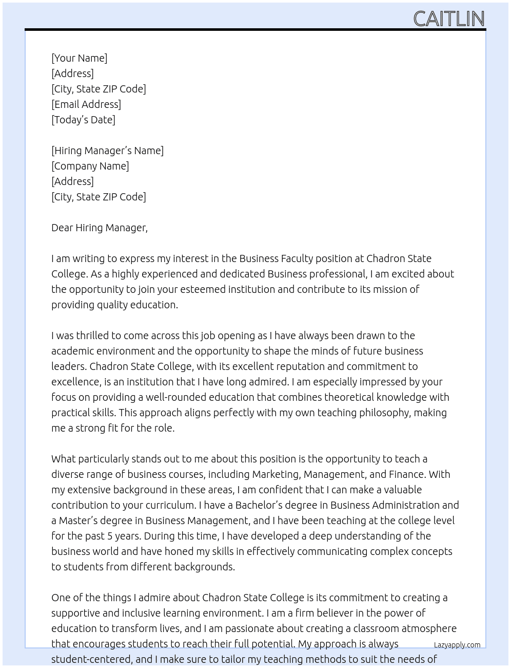 Business Faculty At Chadron State College Cover Letter