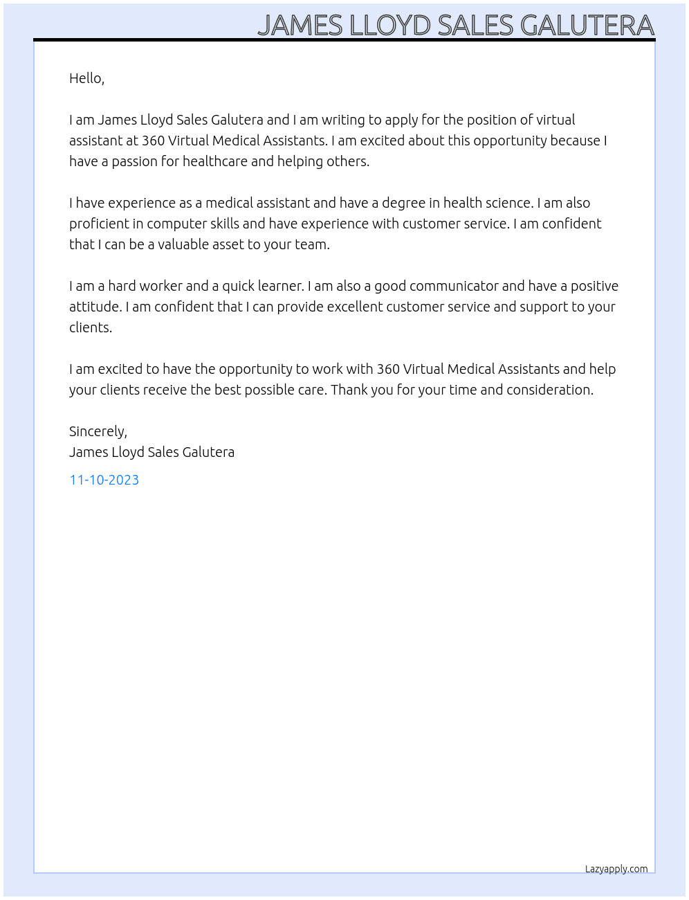 virual assistant At 360 Virtual Medical Assistants Cover Letter