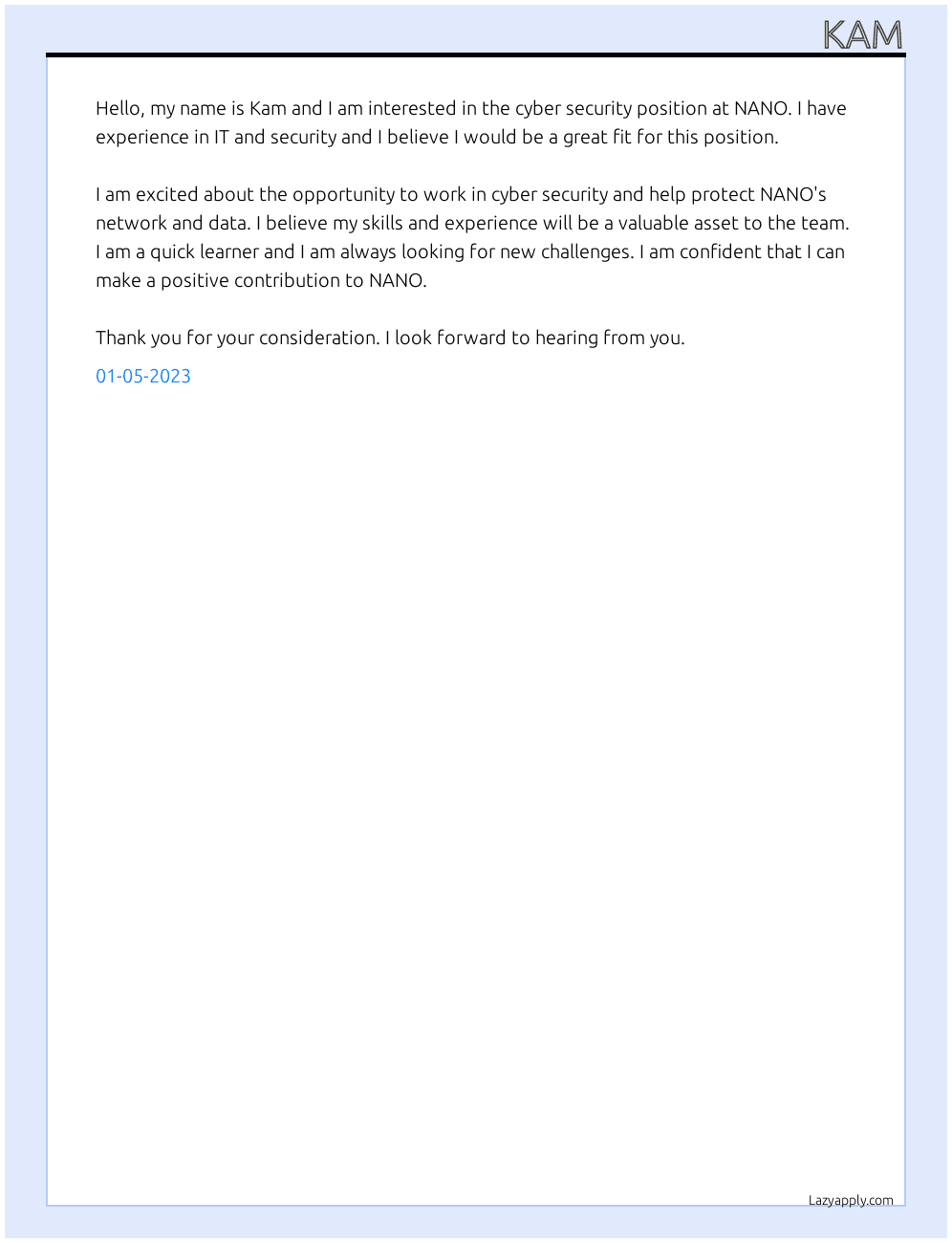 cyber security At NANO Cover Letter