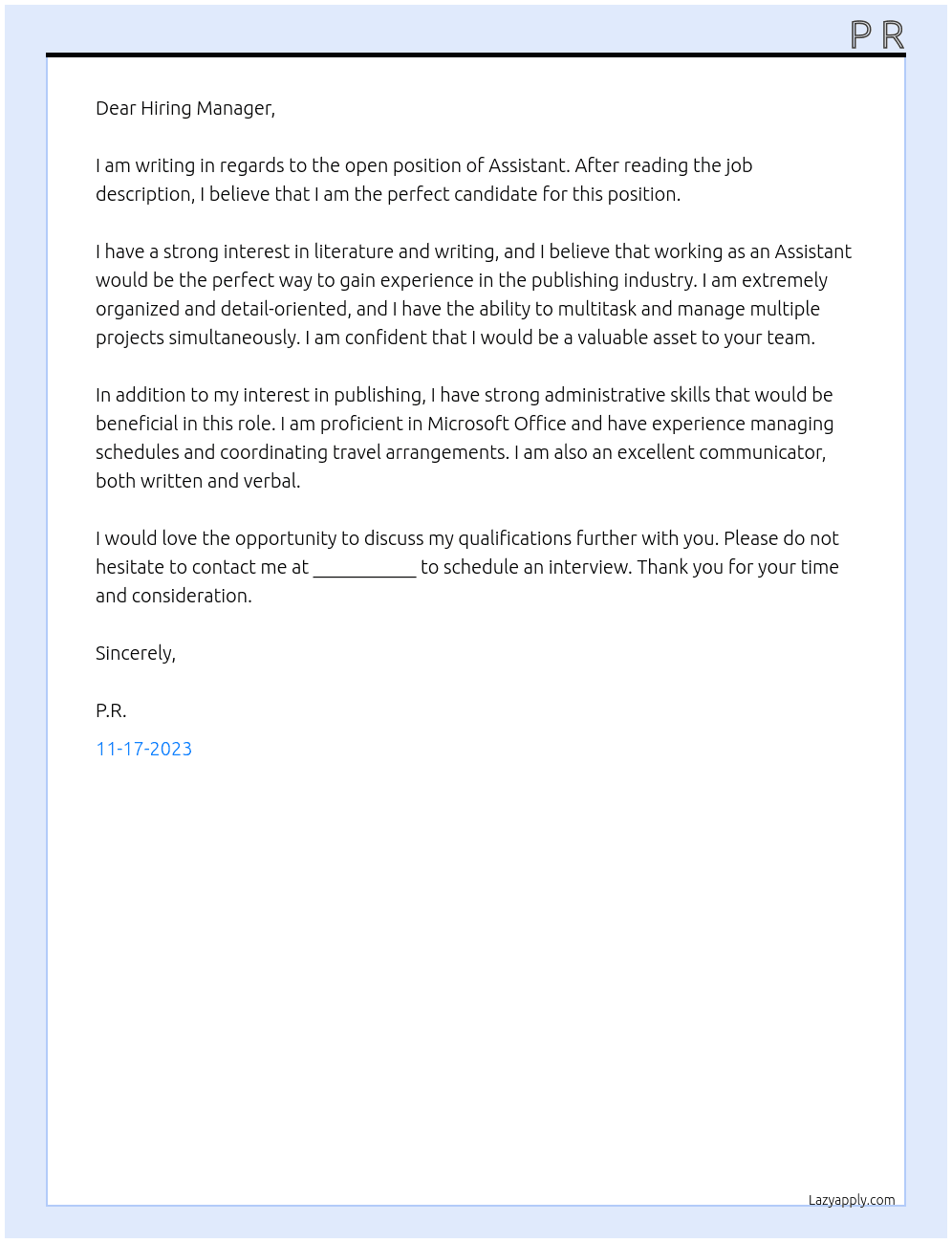 Assistant At Author Assistant Cover Letter