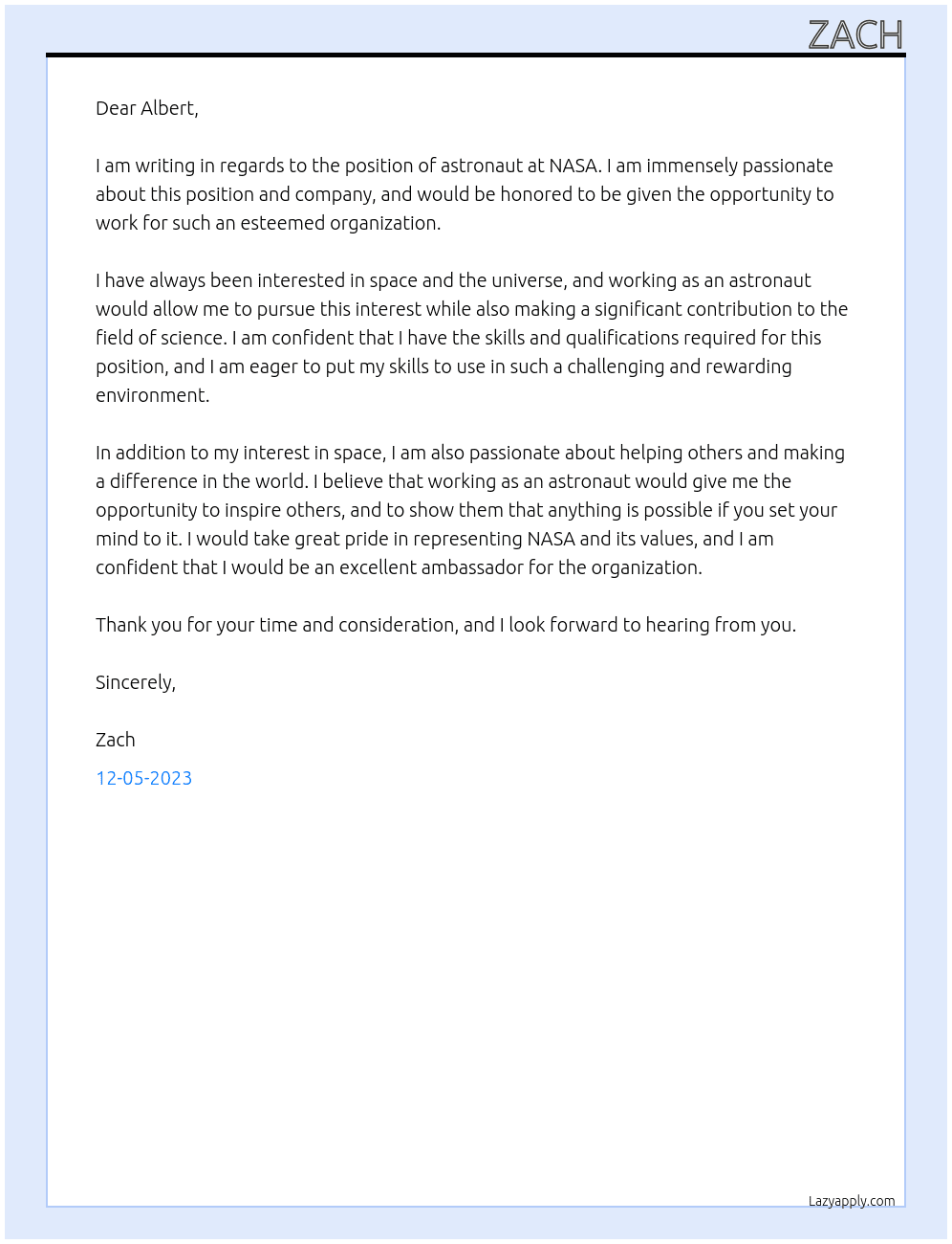 Astronaut At NASA Cover Letter
