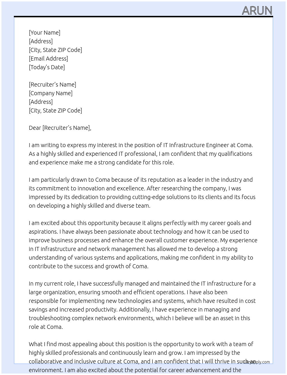 IT Infrastructure Engineer At Coma Cover Letter