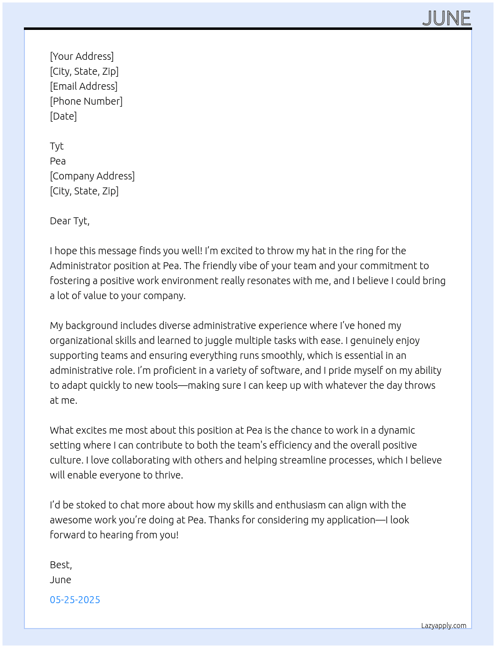 Administator At Pea Cover Letter