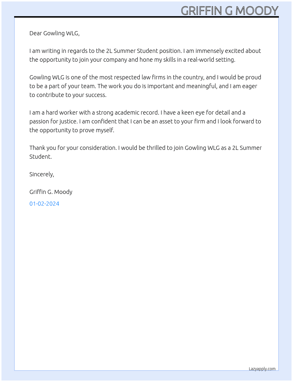 2L Summer Student At Gowling WLG Cover Letter