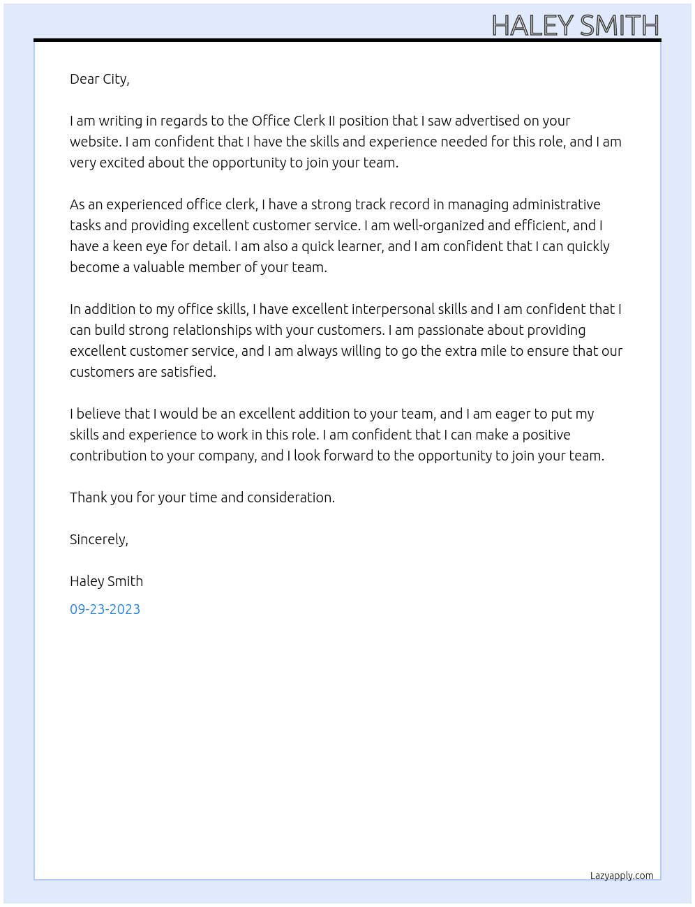 Office Clerk II At City Cover Letter
