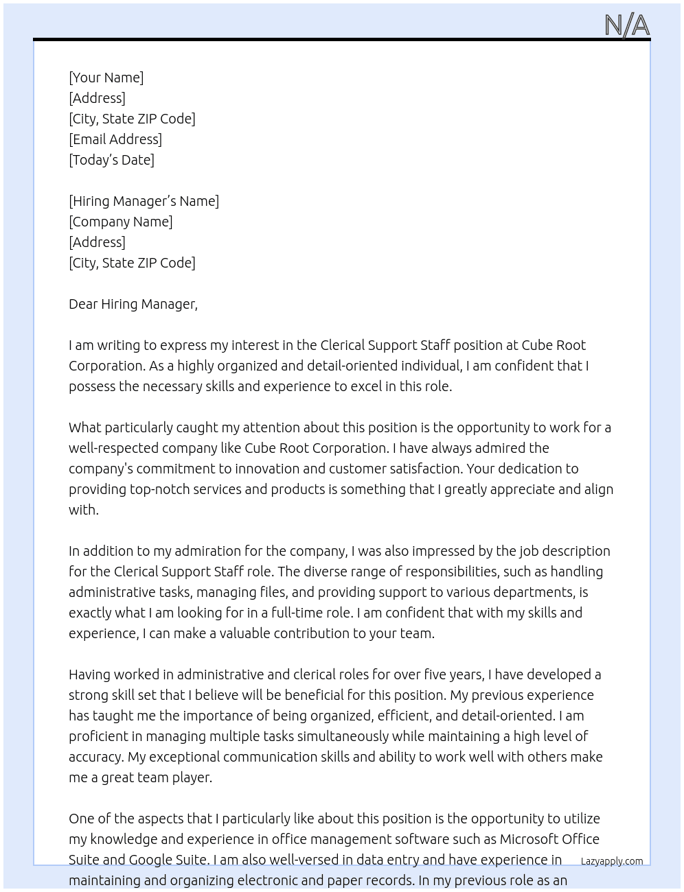 Cover letter for clerical support staff - LazyApply