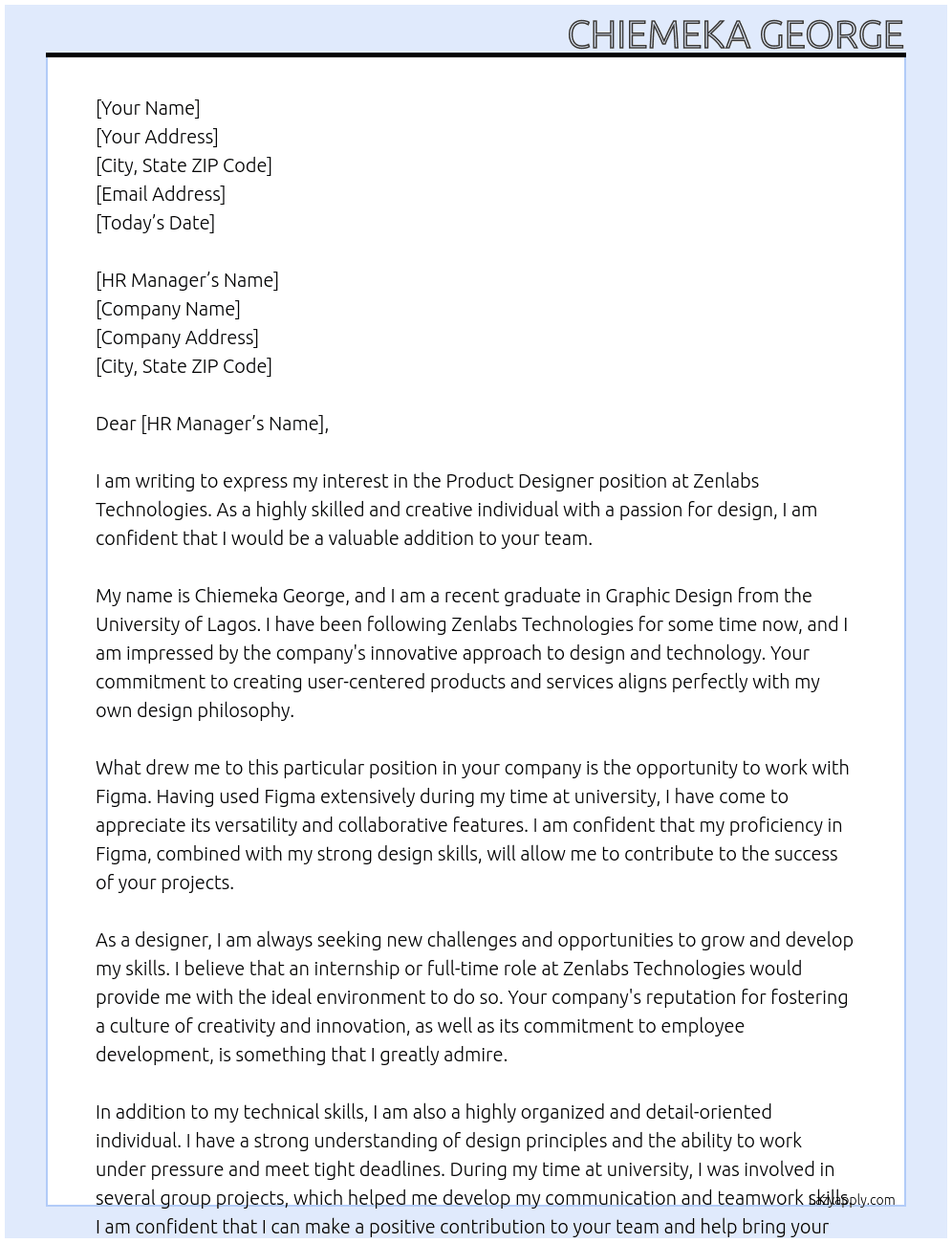 Product Designer At Zenlabs Technologies  Cover Letter