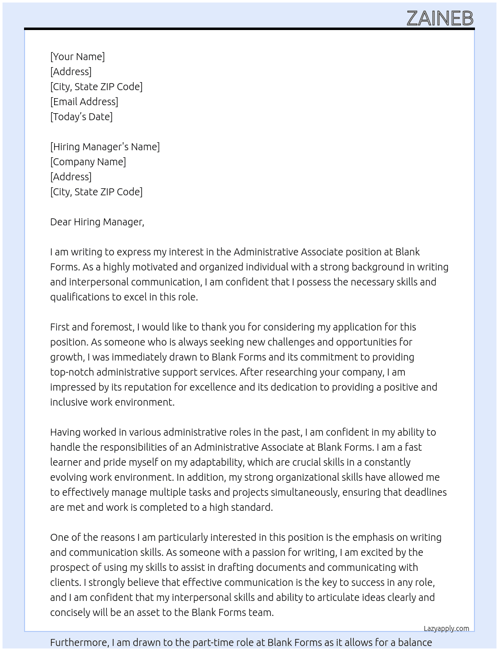 administrative associate At Blank Forms Cover Letter