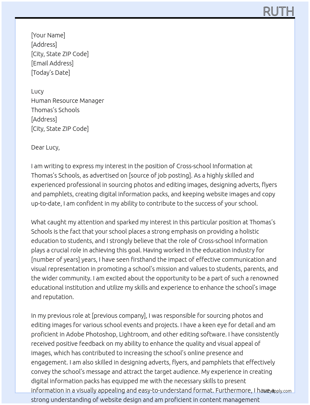 Cross-school information At Thomas's Schools  Cover Letter