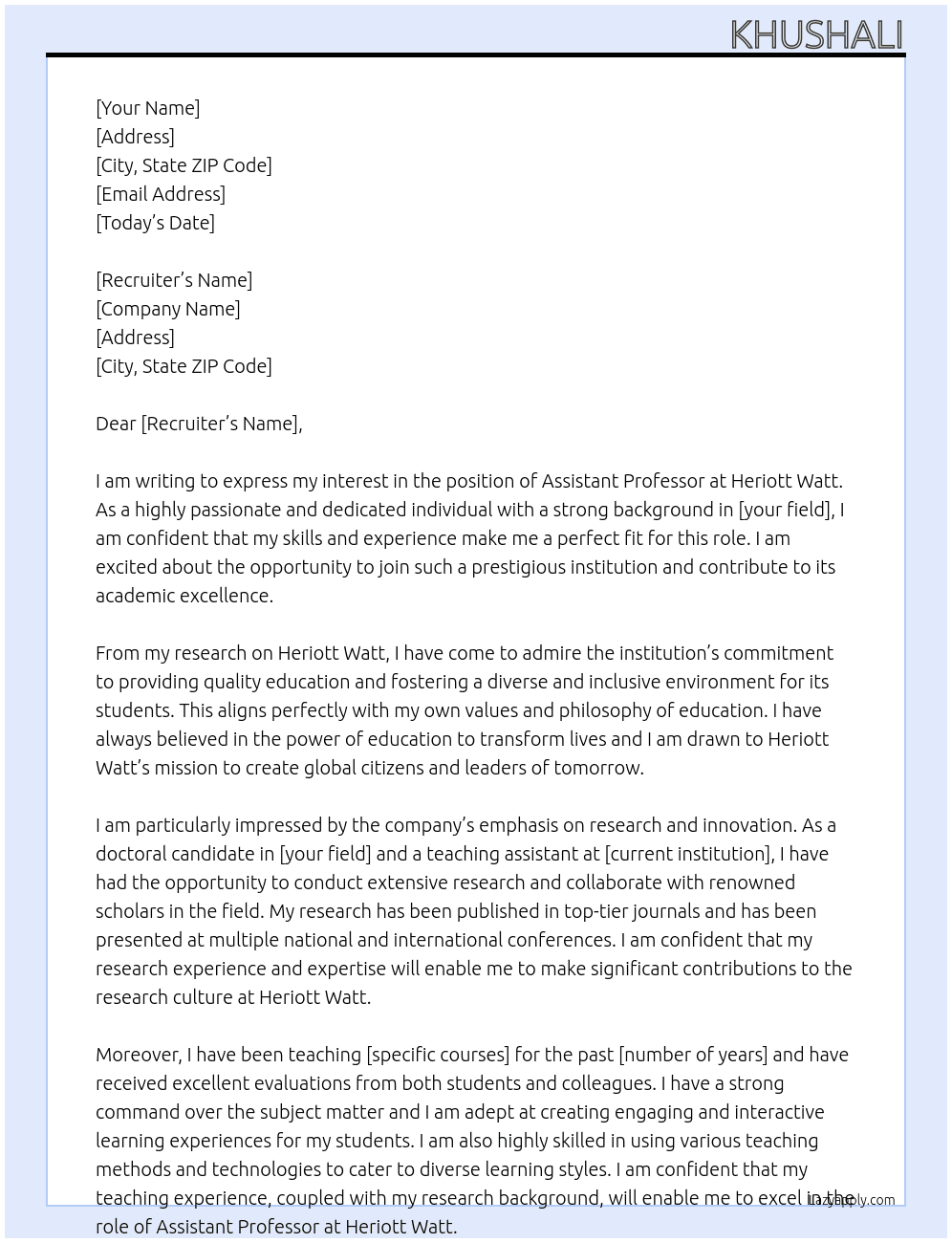 Assistant Professor At Heriott Watt Cover Letter